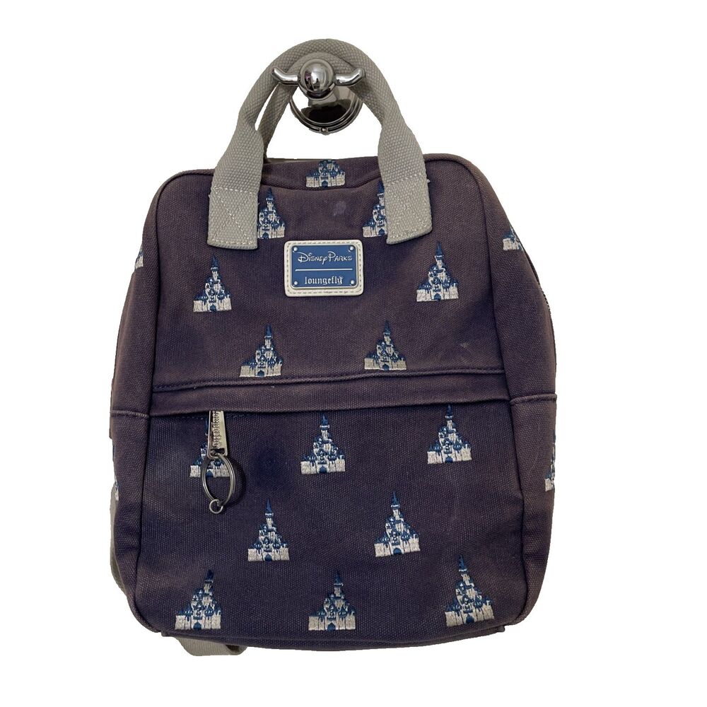 Loungefly Disney Parks Cinderella Castle Canvas Backpack Blue Sun Faded Purple